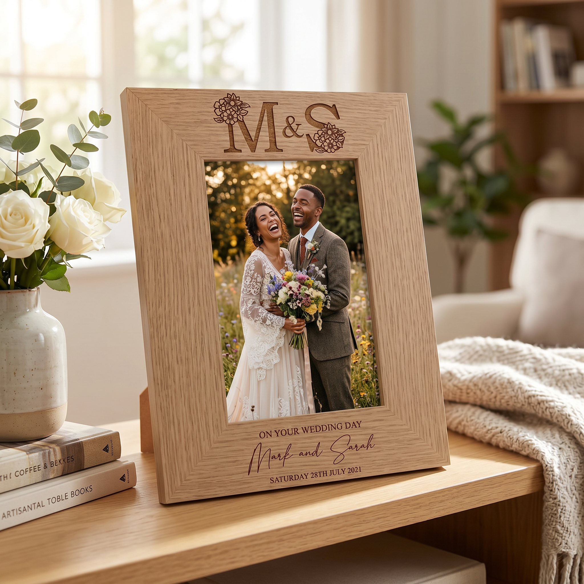 Personalised Wedding Day Photo Frame Gift With Monogram Portrait wedding photo frame ukgiftstoreonline