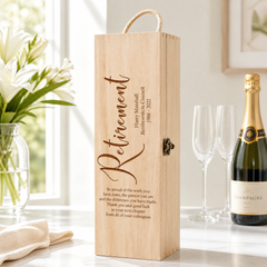 Personalised Retirement Champagne or Wine Bottle Holder Gift Personalised Wine Glasses ukgiftstoreonline