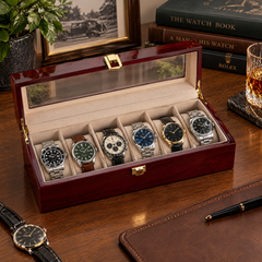 Wood Glass Watch Box, Personalised 6-Slot Red Watch Case Gift watch box ukgiftstoreonline
