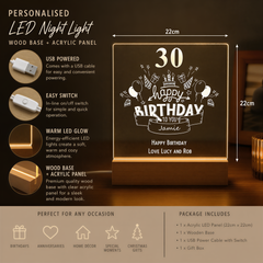 Personalised 30th Birthday LED Night Lamp Keepsake Gift Balloon Design Personalised Lights ukgiftstoreonline