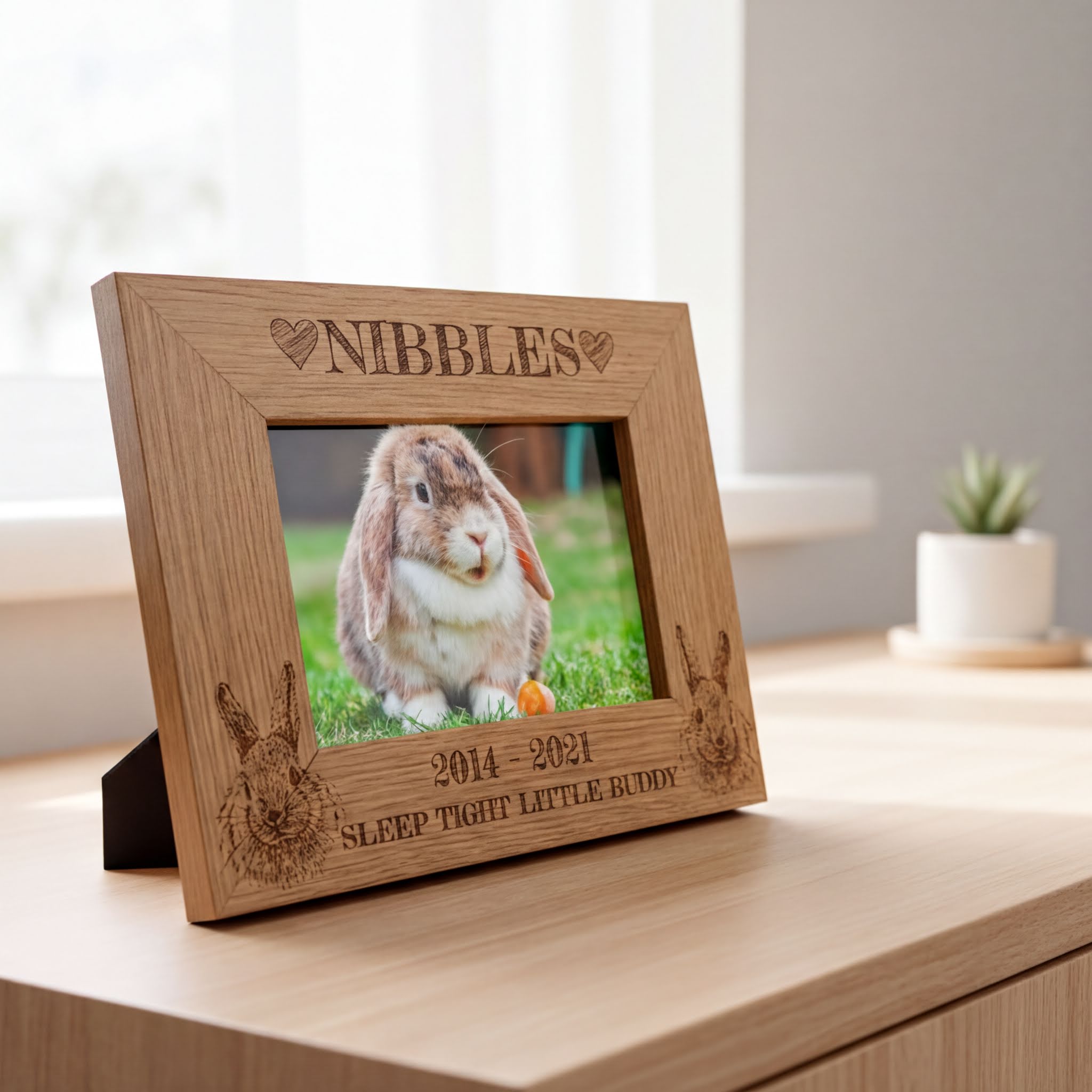 Personalised Rabbit Remembrance Memorial Engraved Wooden Photo Frame gift personalised photo frames ukgiftstoreonline
