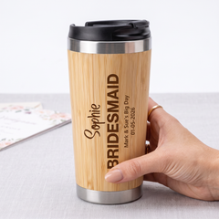 Personalised Bamboo Travel Mug Wedding Favour Gift Bridesmaid Maid Honour Personalised Mugs ukgiftstoreonline