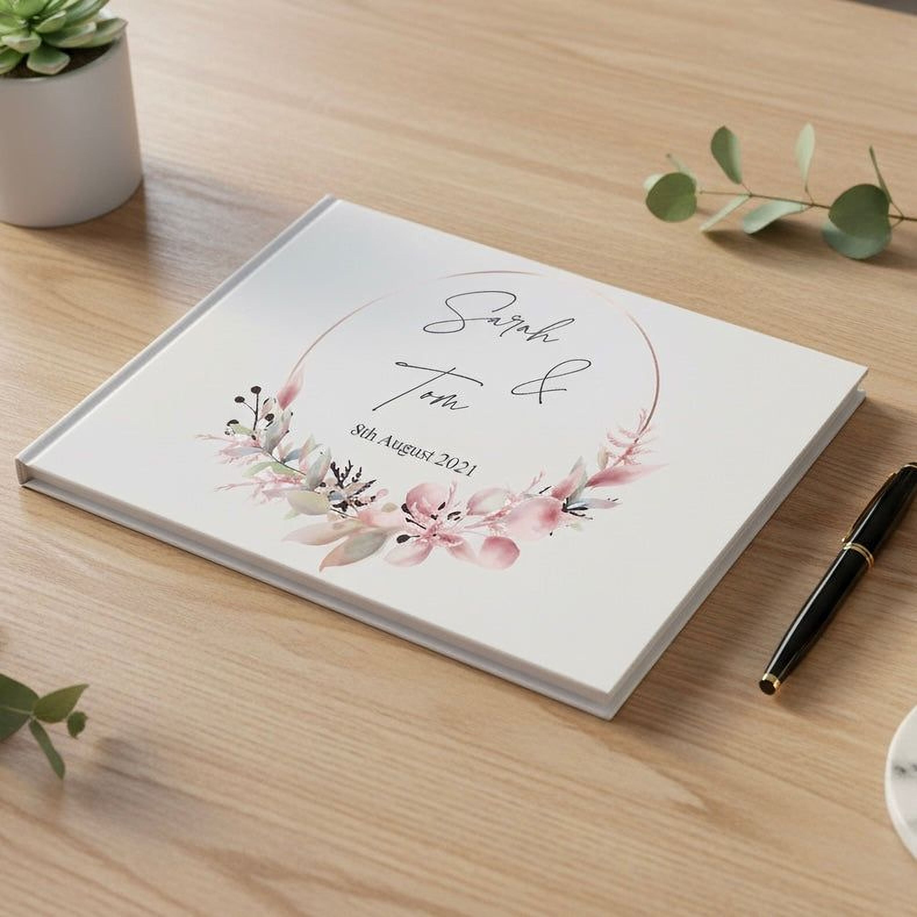 Personalised Floral Wreath Wedding Lined Guest Book Hard Cover 80 Pages Guest Book ukgiftstoreonline