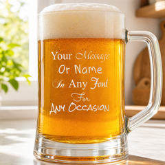 Personalised Engraved Beer Stein Glass, 510ml Capacity, Laser Engraved, Dishwasher Safe, Gift Boxed personalised beer glasses ukgiftstoreonline