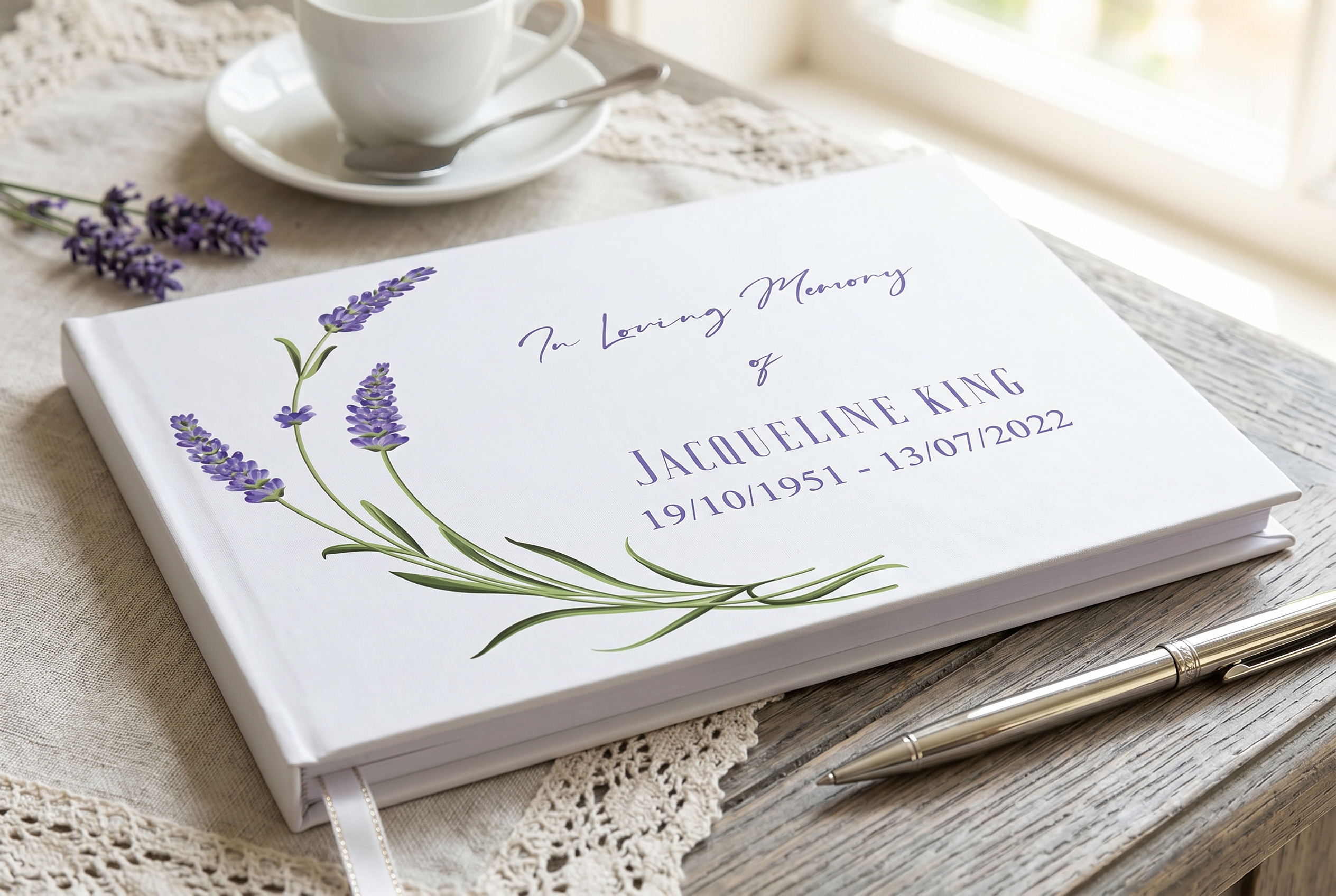 Personalised Memory Funeral Book Remembrance Guest Book With Lavender Hard Cover 80 Pages Guest Book ukgiftstoreonline