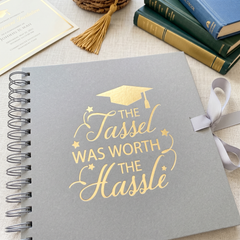 Graduation Memories With Tassel Grey Guest Book or Scrapbook Album Gold Print ukgiftstoreonline