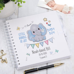 Personalised Baby Boy Scrapbook Photo Album Or Guest Book with Elephant