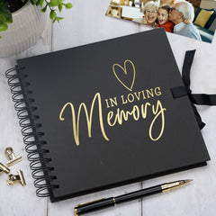 In Loving Memory Black Scrapbook Photo album or Guest Book Gold Script