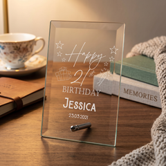 Personalised Birthday Plaque - Custom Glass Keepsake Gift For Any Age Celebration Personalised Crystal Glass ukgiftstoreonline