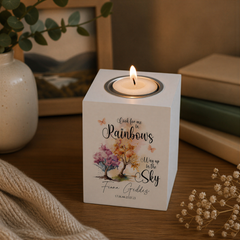 Memorial Tea Light Candle Holder, Personalised Rainbow Wood 10Cm Tea Light Holder ukgiftstoreonline