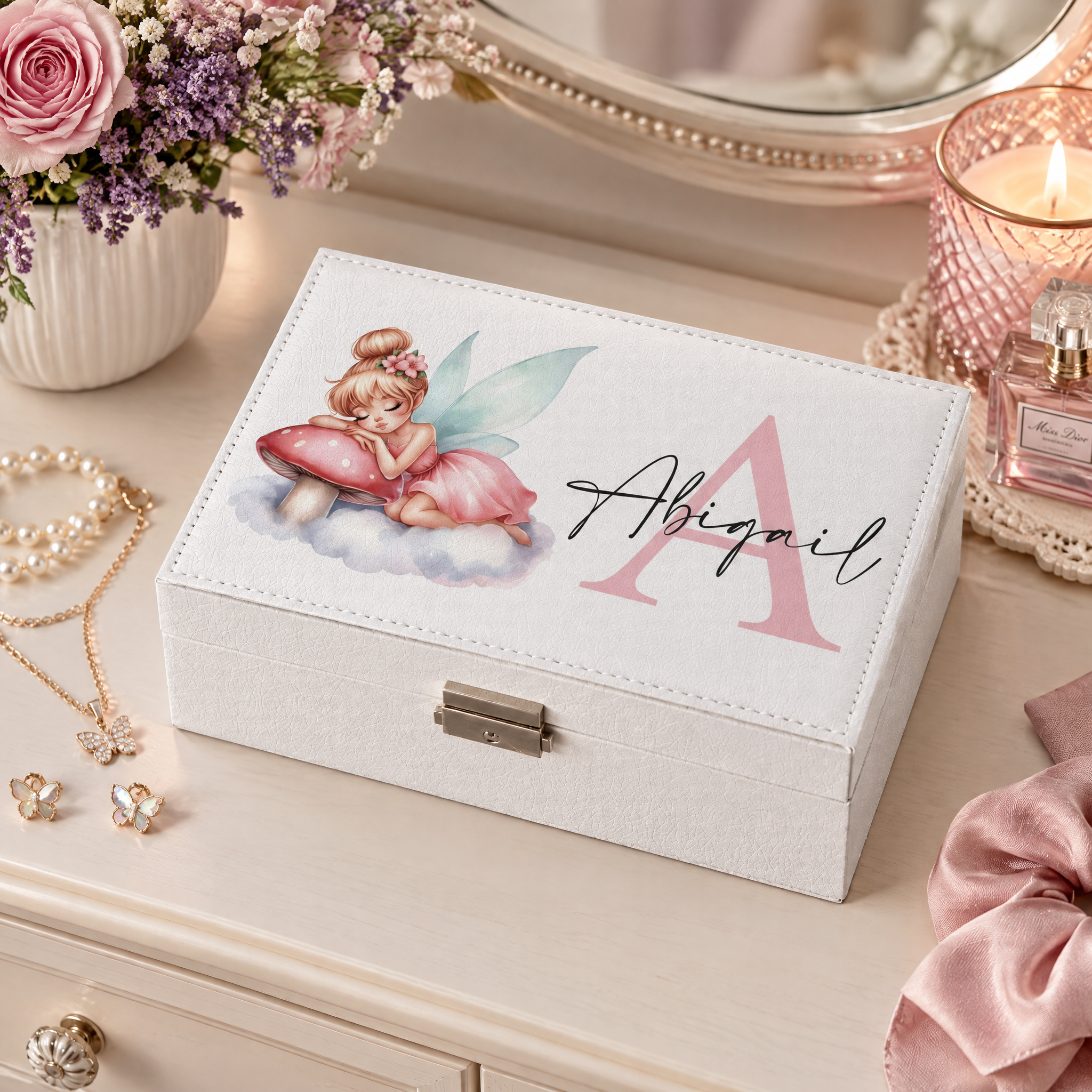 Personalised Girls Fairy On Cloud Large Jewellery Box Gift Customized Personalised Jewellery Box ukgiftstoreonline