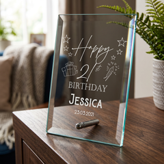 Personalised Birthday Plaque - Custom Glass Keepsake Gift For Any Age Celebration Personalised Crystal Glass ukgiftstoreonline