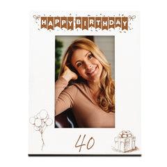 40th Birthday White Wooden Photo Frame Engraved Bunting Style Gift