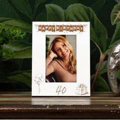 40th Birthday White Wooden Photo Frame Engraved Bunting Style Gift