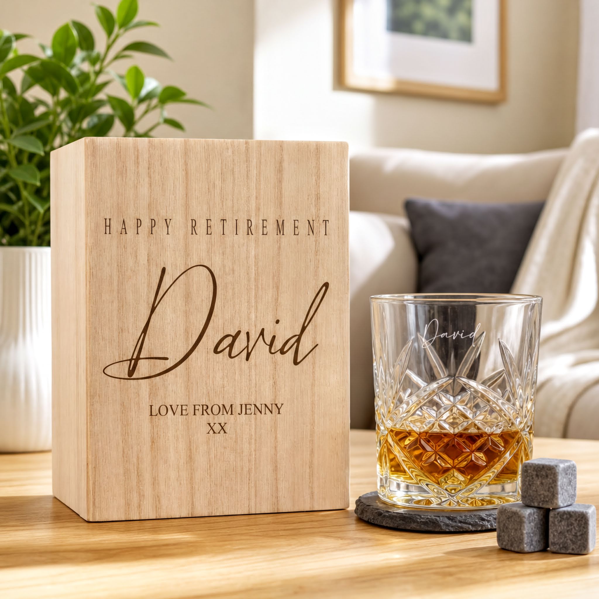 Personalised Whisky Set Stones & Tumbler Glass Engraved Any Sentiment Personalised Whisky Stones ukgiftstoreonline