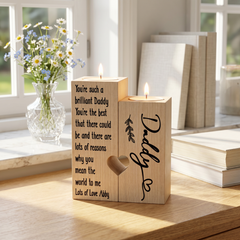 Personalised Tea Light Holder - Double Wooden Candle Gift for Daddy with Heart Cut Out Tea Light Holder ukgiftstoreonline