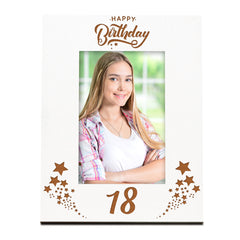 Happy 18th Birthday White Wooden Portrait Photo Frame Star Design Gift