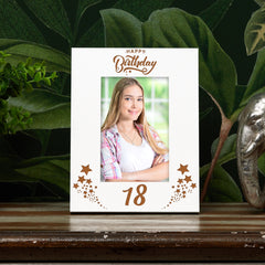 Happy 18th Birthday White Wooden Portrait Photo Frame Star Design Gift