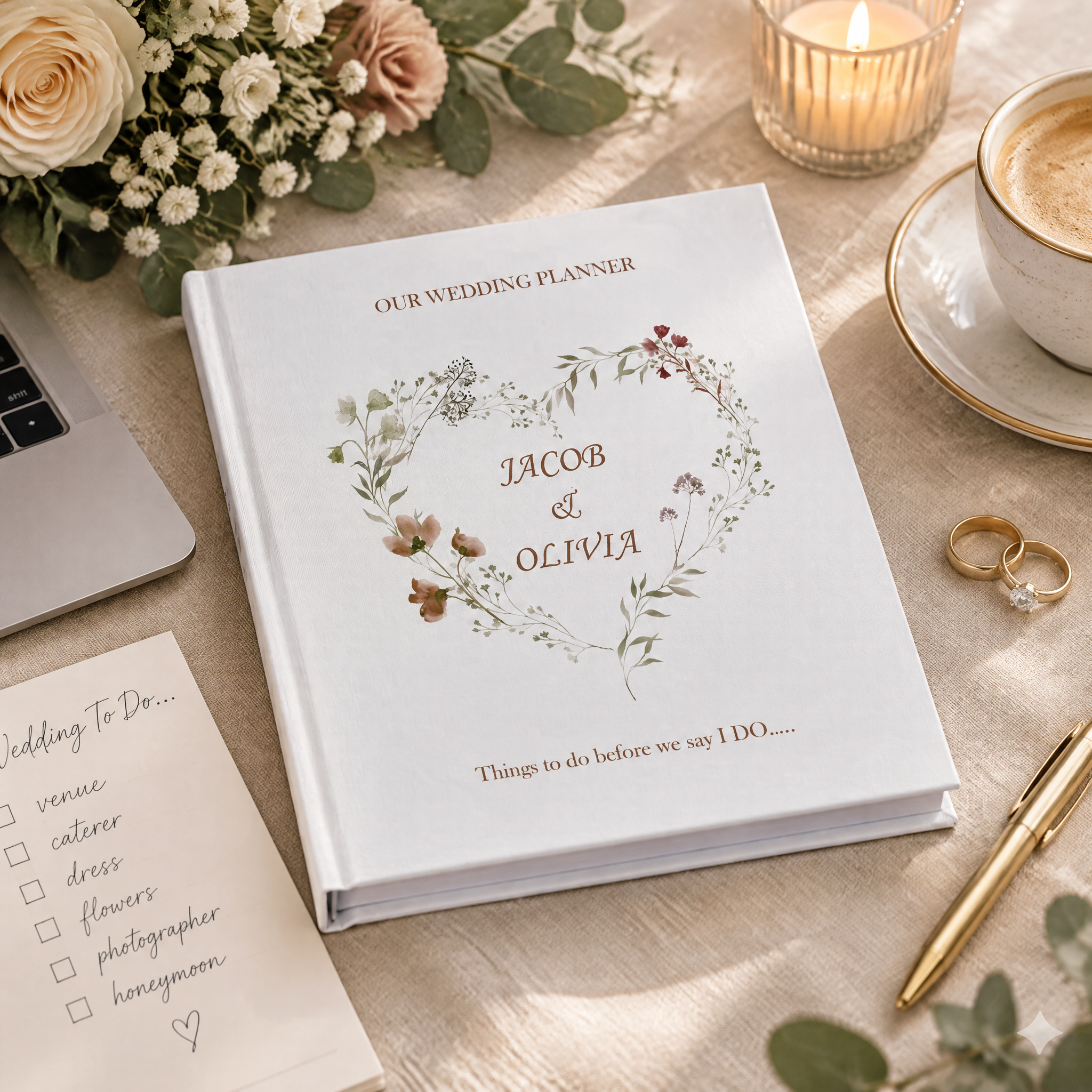 Personalised Wedding Planner Organiser Book Engagement Gift With Watercolour Heart Wedding Planner ukgiftstoreonline