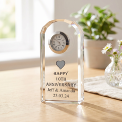 Personalised 10th Wedding Anniversary Crystal Glass Clock Gift Personalised Crystal Glass ukgiftstoreonline