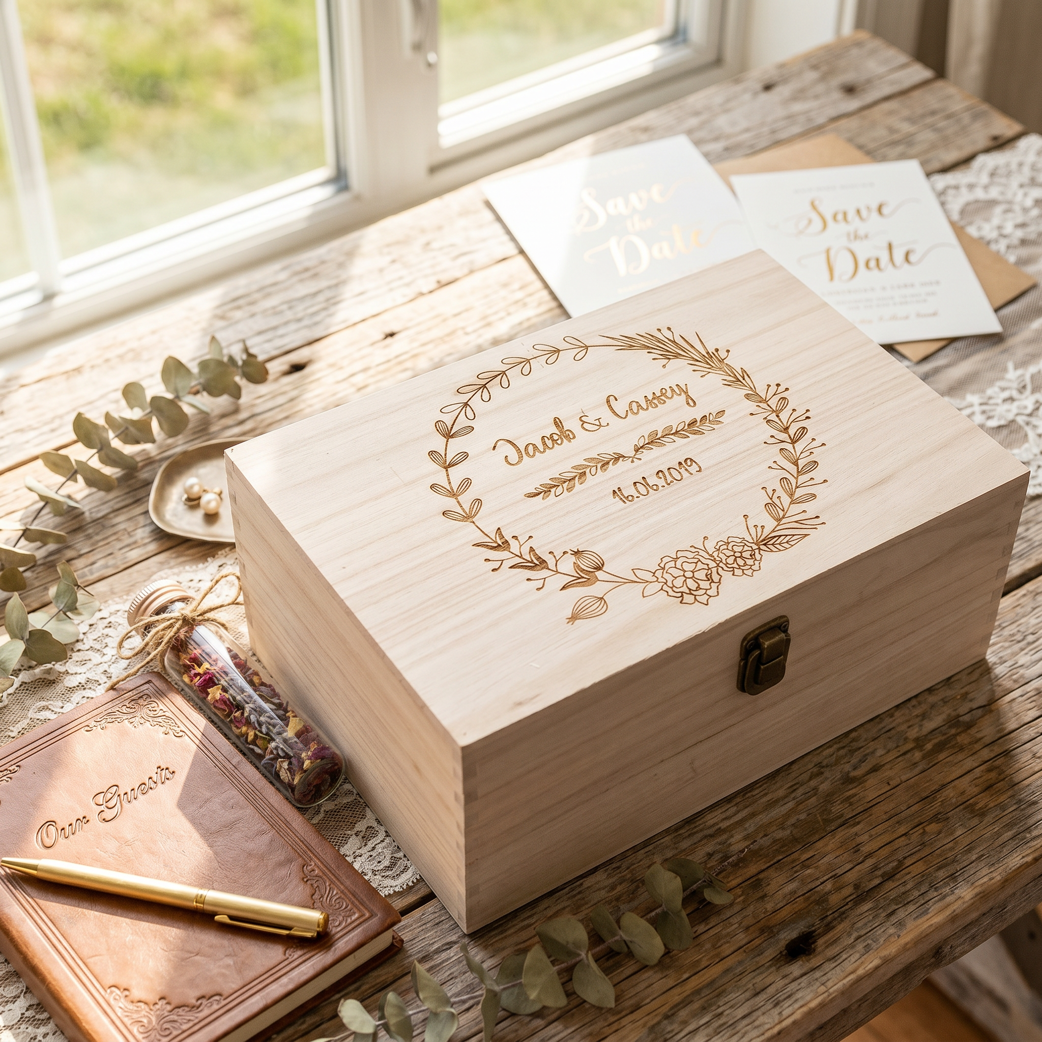 Personalised Large Wedding Memory Box Engraved Gifts Any Name Keepsake Wedding Memory box Raised Words