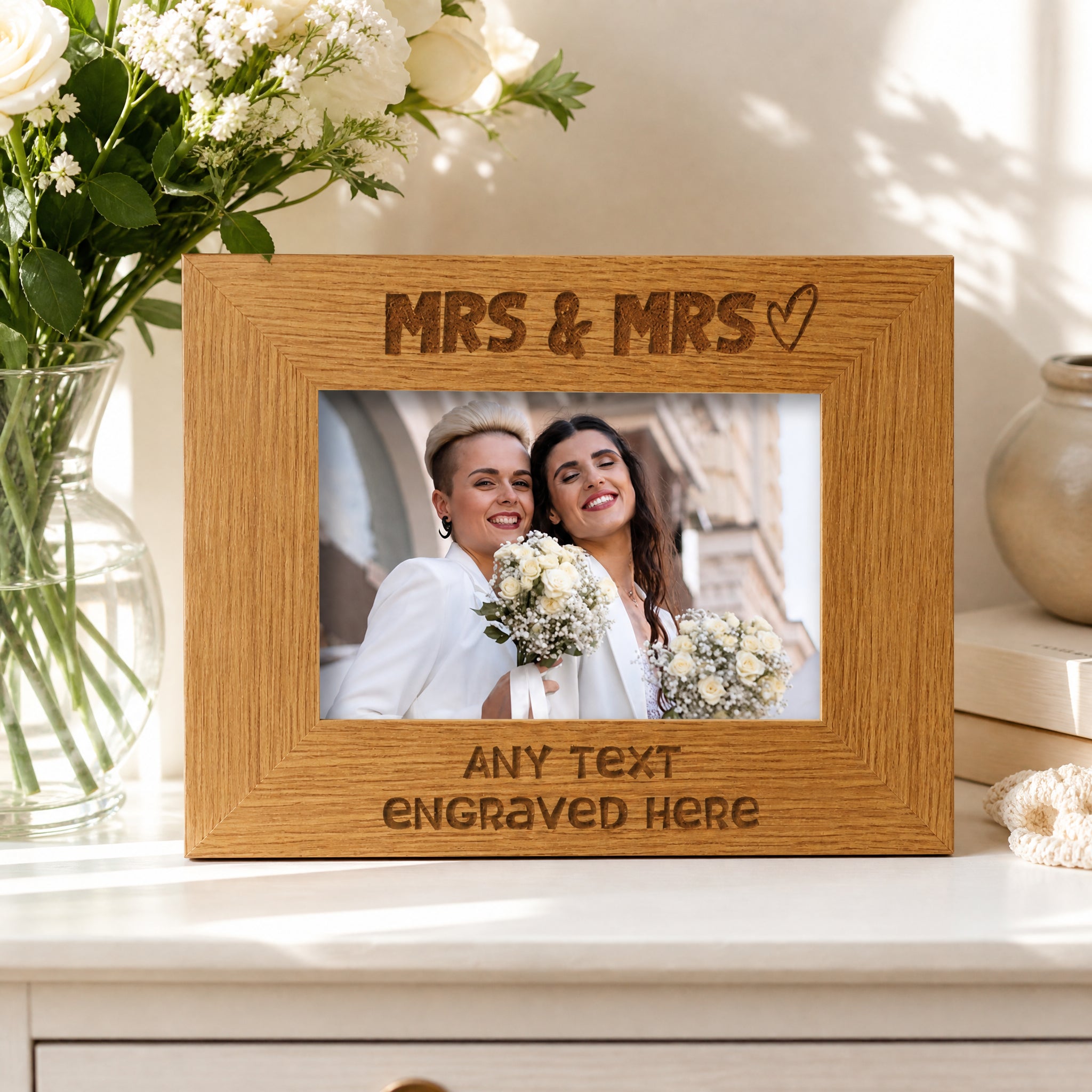 Oak Personalised Mrs and Mrs Gay Wedding Picture Photo Frame Heart Gift Photo Frame ukgiftstoreonline