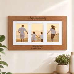 Personalised Wooden Triple Photo 6 x 4 Frame Engraved Any Message Cursive personalised photo frames ukgiftstoreonline