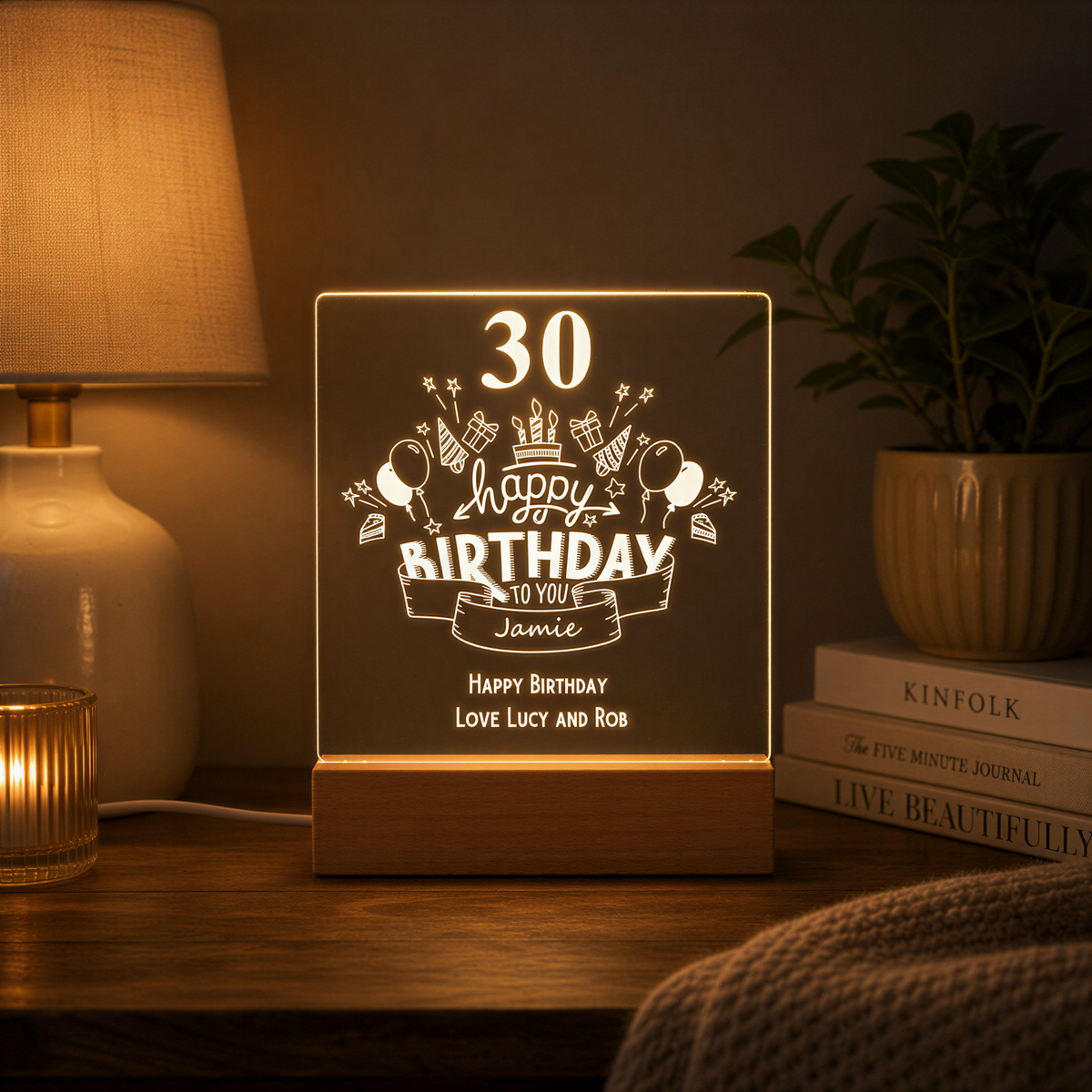 Personalised 30th Birthday LED Night Lamp Keepsake Gift Balloon Design Personalised Lights ukgiftstoreonline