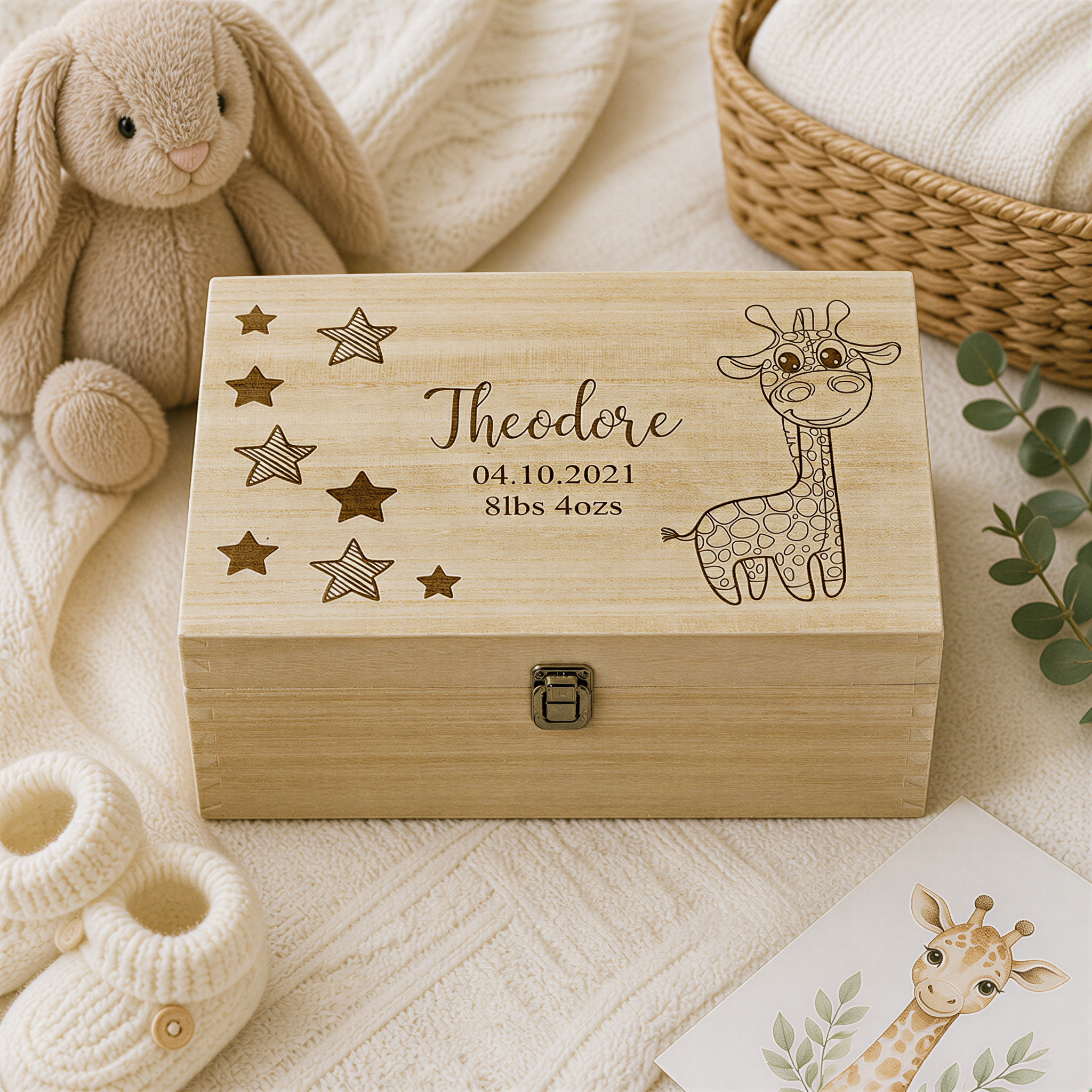 Personalised Baby Gift Wooden Memory Keepsake box Giraffe and Stars Baby Product ukgiftstoreonline