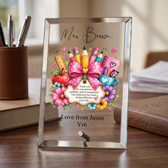 Personalised Teacher Gift Plaque, Keepsake, Patience Quote (18cm x 13cm, Thick Glass, Custom Engraving) ukgiftstoreonline