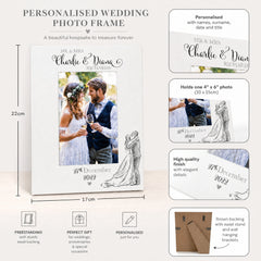 Personalised Wedding Day Wooden Photo Frame Gift With Sketch Couple Photo Frame ukgiftstoreonline