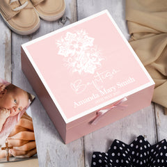 Personalised Baptism Keepsake Box Gift For Boys and Girls With Leaf Flower Cross