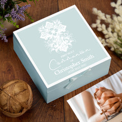 Personalised First Communion Keepsake Box Gift For Boys and Girls With Leaf Flower Cross