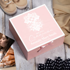 Personalised First Communion Keepsake Box Gift For Boys and Girls With Leaf Flower Cross