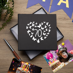 70th Birthday Black Photo Album Gift With Butterflies 50 x 6" x 4" Photos