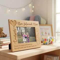 Personalised Cousins Engraved Wooden Photo Frame Balloon Design Photo Frame ukgiftstoreonline
