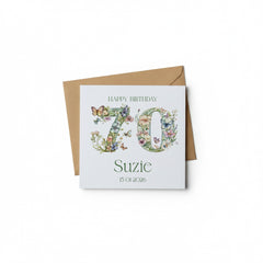 Personalised Luxury Linen 70th Birthday Card, Mum Auntie wife Grandma Friend Floral Numbers Personalised Cards ukgiftstoreonline