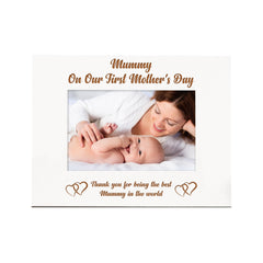 White Engraved Mummy On Our First Mothers Day Photo Frame Gift