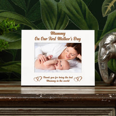 White Engraved Mummy On Our First Mothers Day Photo Frame Gift