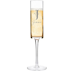 Modern & Elegant Personalised Tall Champagne Prosecco Glass Any Name and Floral Monogram