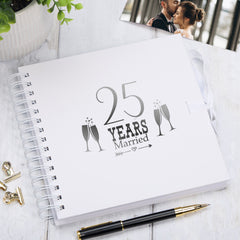 25th Silver Anniversary White Scrapbook Guest Book Photo Album Silver Script