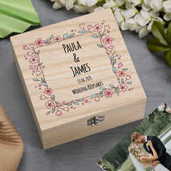 Personalised Wooden Wedding Keepsakes Memory Box Gift With Colorful Floral Frame