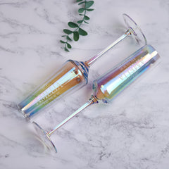Will You Be My Bridesmaid Maid Honour Rainbow Colourful Iridescent Champagne Flute Prosecco Glasses
