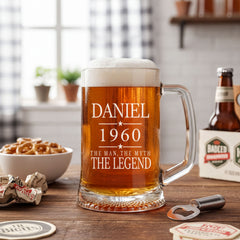 Personalised Beer Tankard – Engraved Man Myth Legend Birthday Gift for Him 20oz Glass personalised beer glass tankard ukgiftstoreonline
