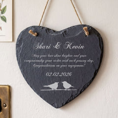 Personalised Engagement Gift - Custom Engraved Slate Plaque With Bird Symbol Personalised Heart Gifts ukgiftstoreonline