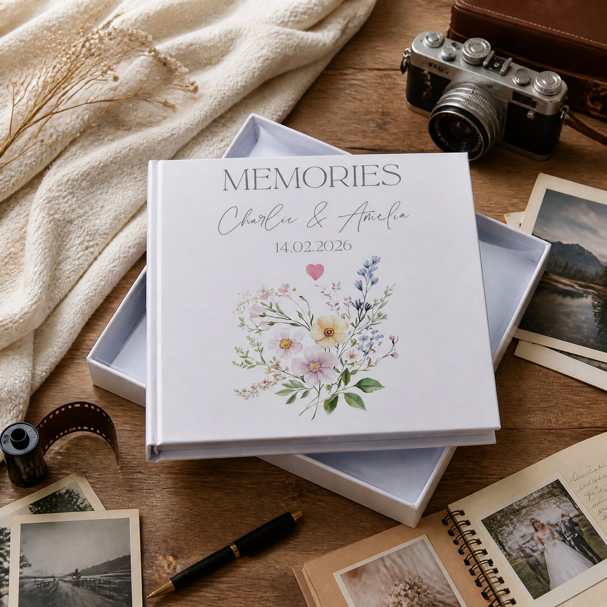 Personalised Photo Album, Memories Love Wedding Gift Box, 6x4 Floral wedding photo album ukgiftstoreonline