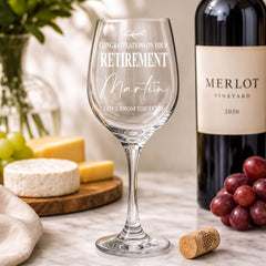 Personalised Retirement Wine Glass Gift Name & Sentiment Personalised Wine Glasses ukgiftstoreonline