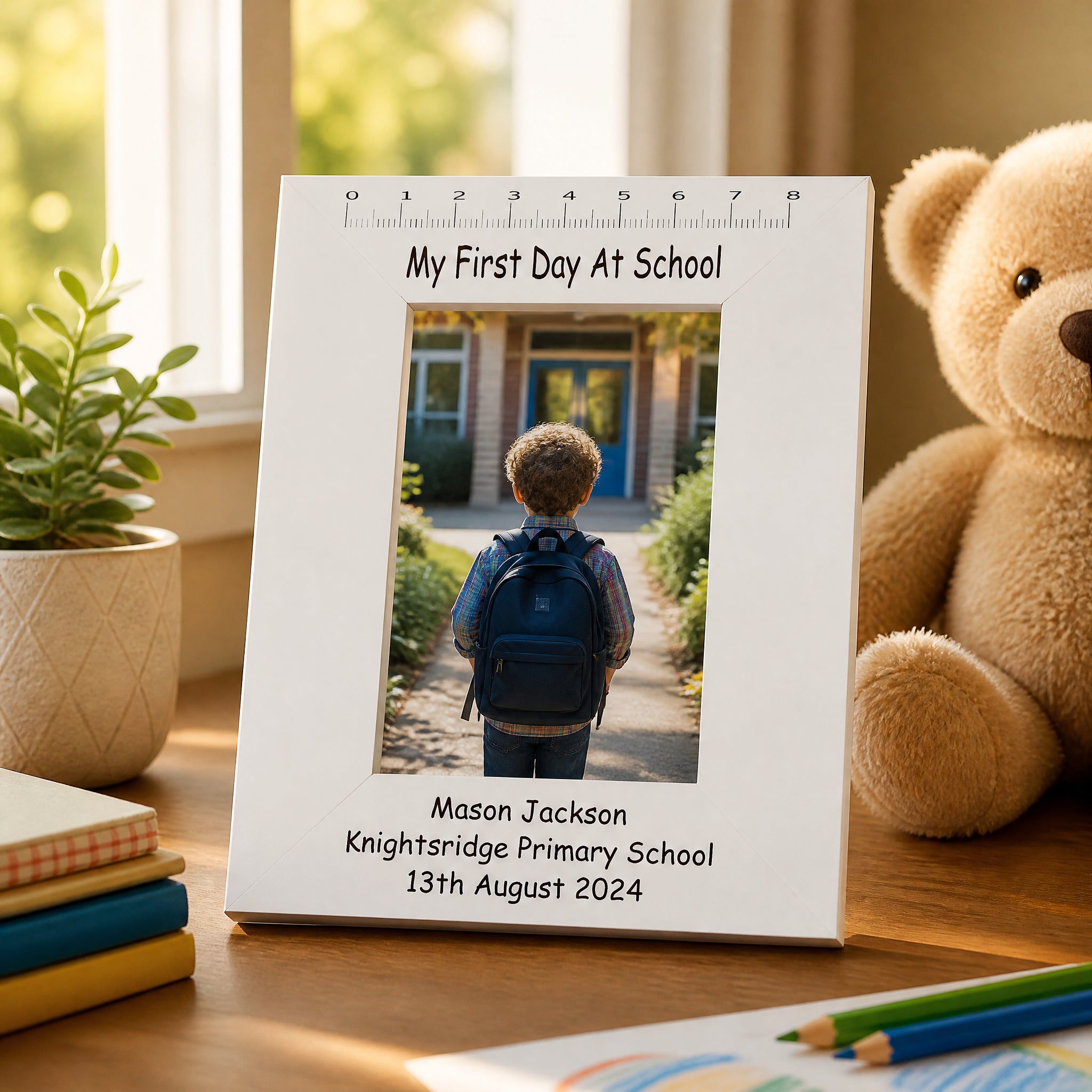 Personalised First Day At School White Photo Frame Engraved Photo Frame ukgiftstoreonline