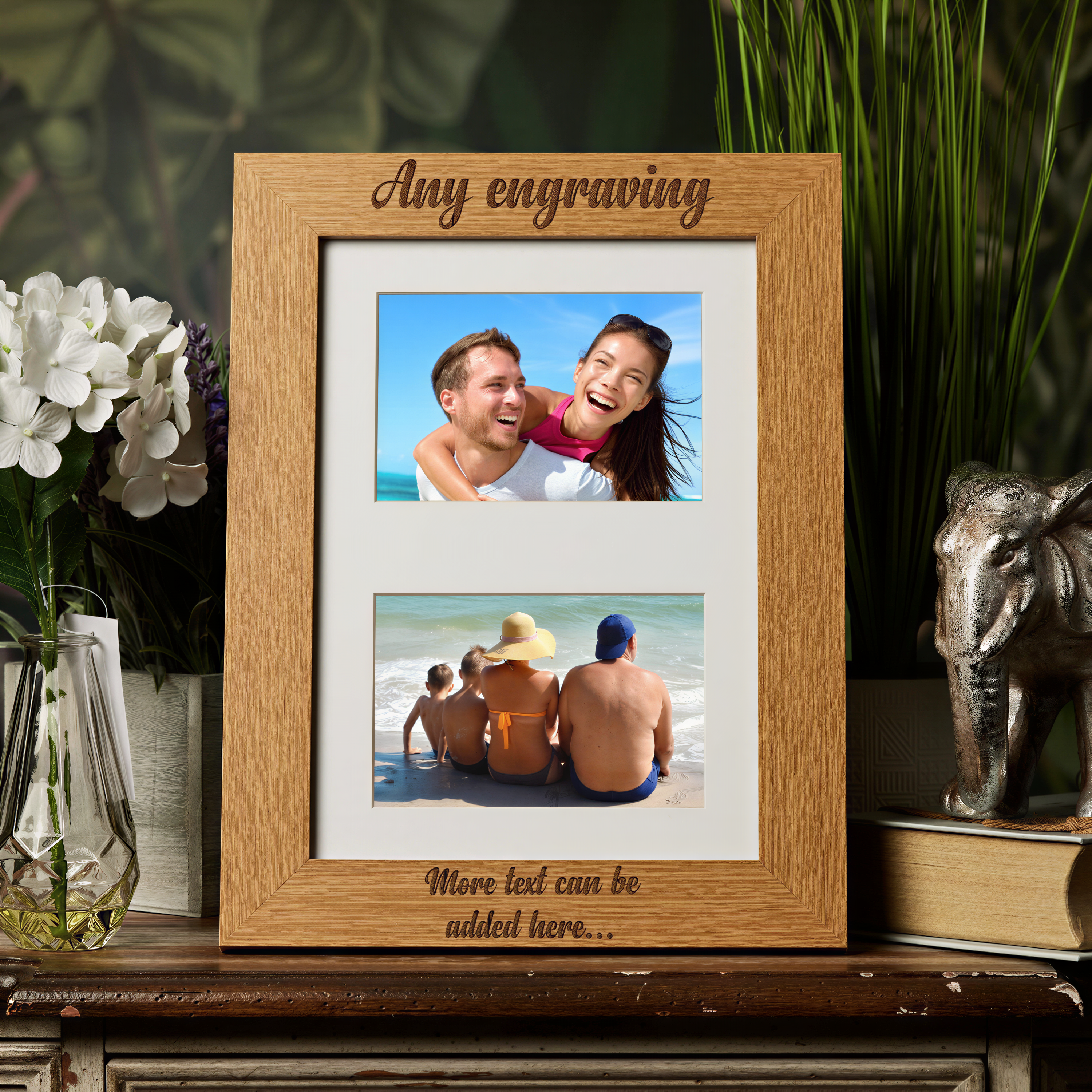 Personalised Engraved Double Wooden Photo Frame Gift Cursive Text personalised photo frames ukgiftstoreonline