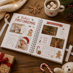 My First Christmas White Scrapbook Photo Album Keepsake Gold Print personalised photo album ukgiftstoreonline